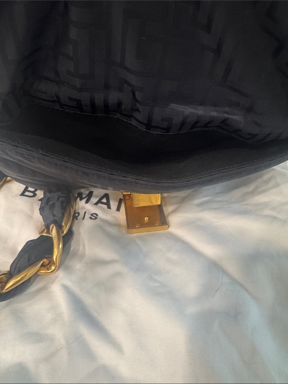 Authentic Balmain Black Shoulder/Crossbody Canvas Bag with Gold Chain Hardware - Picture 9 of 15